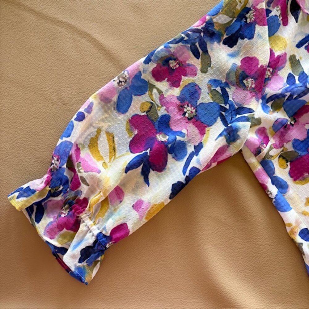 Investments Petites Womens PL Floral Blouse Riley Lined V Neck Collar Ruffle NWT - Picture 4 of 7
